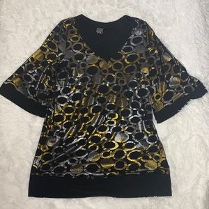 Clara Sun Woo mini shift dress bell slve metallic